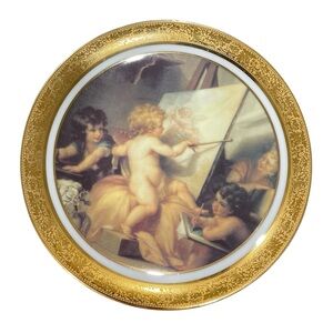 Elegant Gold Framed Cherub Art Plate